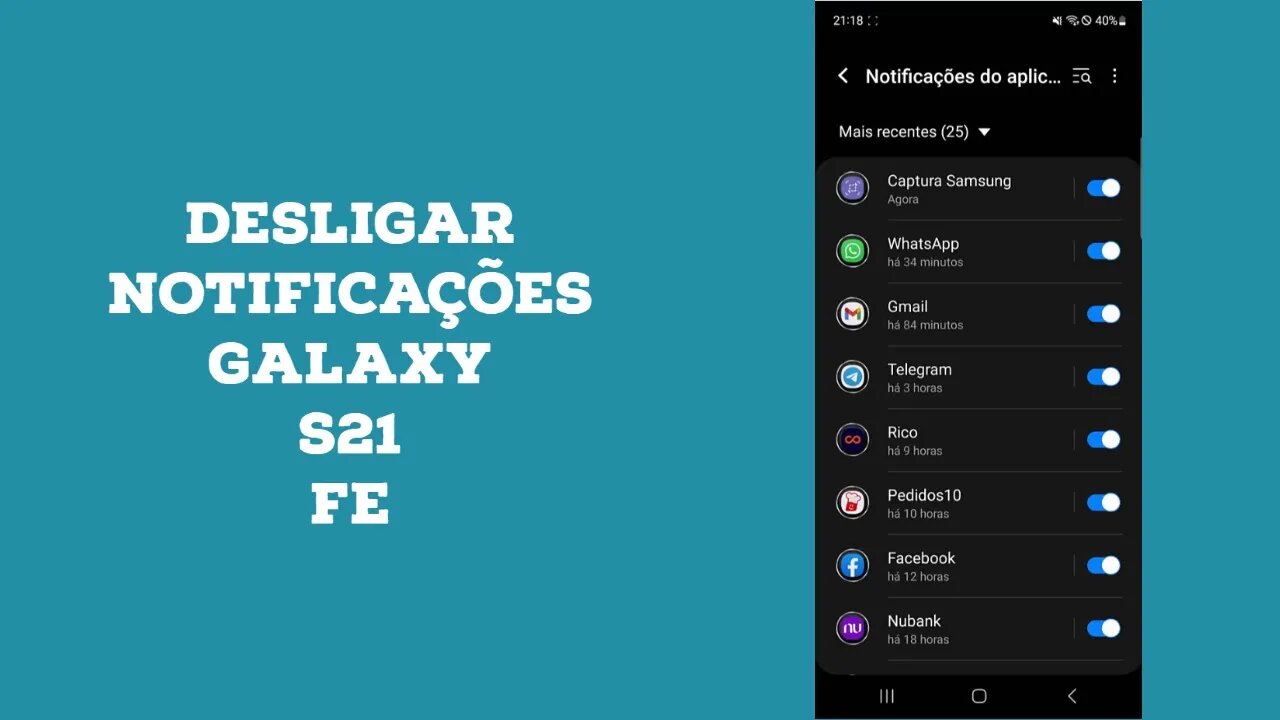 Como DESATIVAR as NOTIFICAÇÕES de APPS - Samsung S21 FE