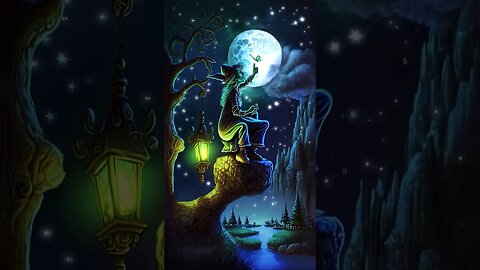 Fantasy Glow #forest #moon #night #magical #landscape #butterfly #lamp #stars