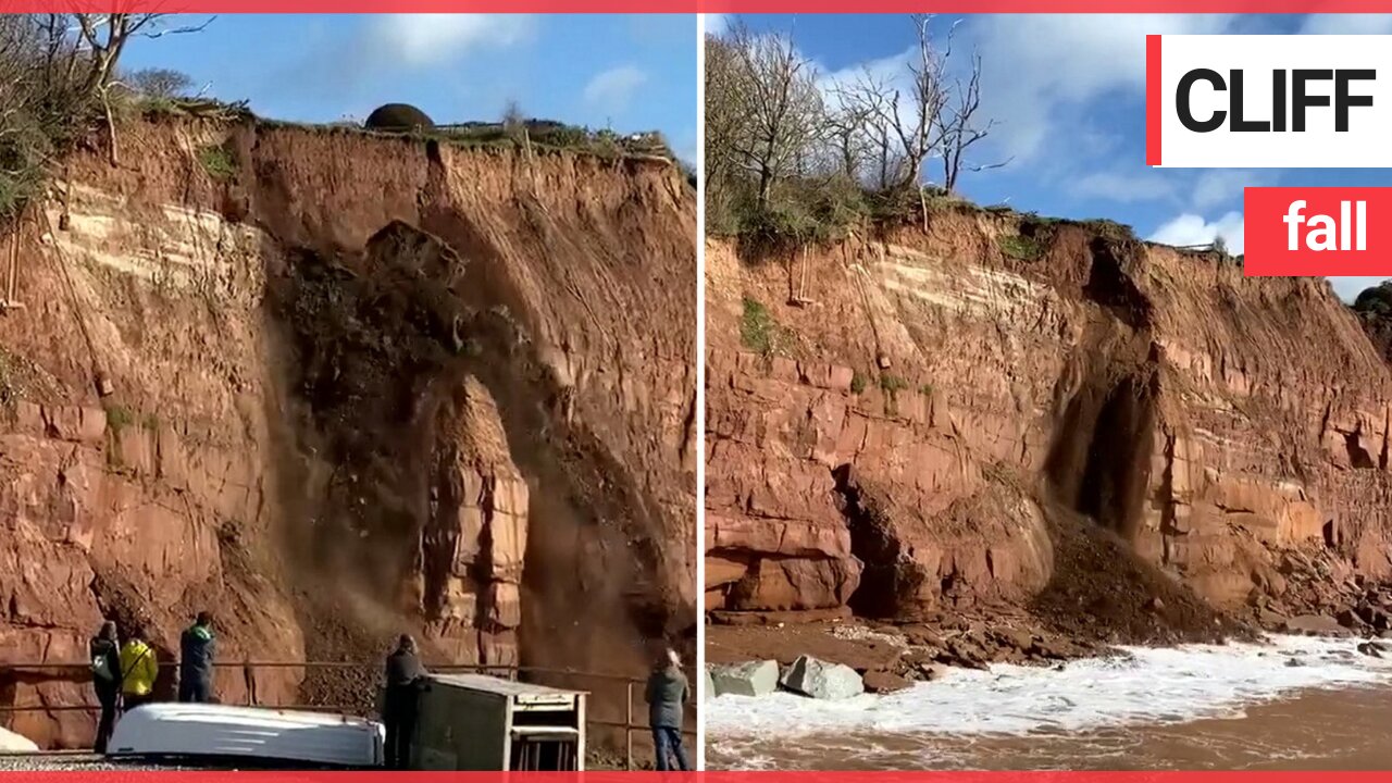 Large section of cliff collapses onto popular beach