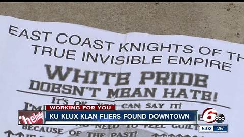 Fliers for the Ku Klux Klan found a block from the Indiana Statehouse