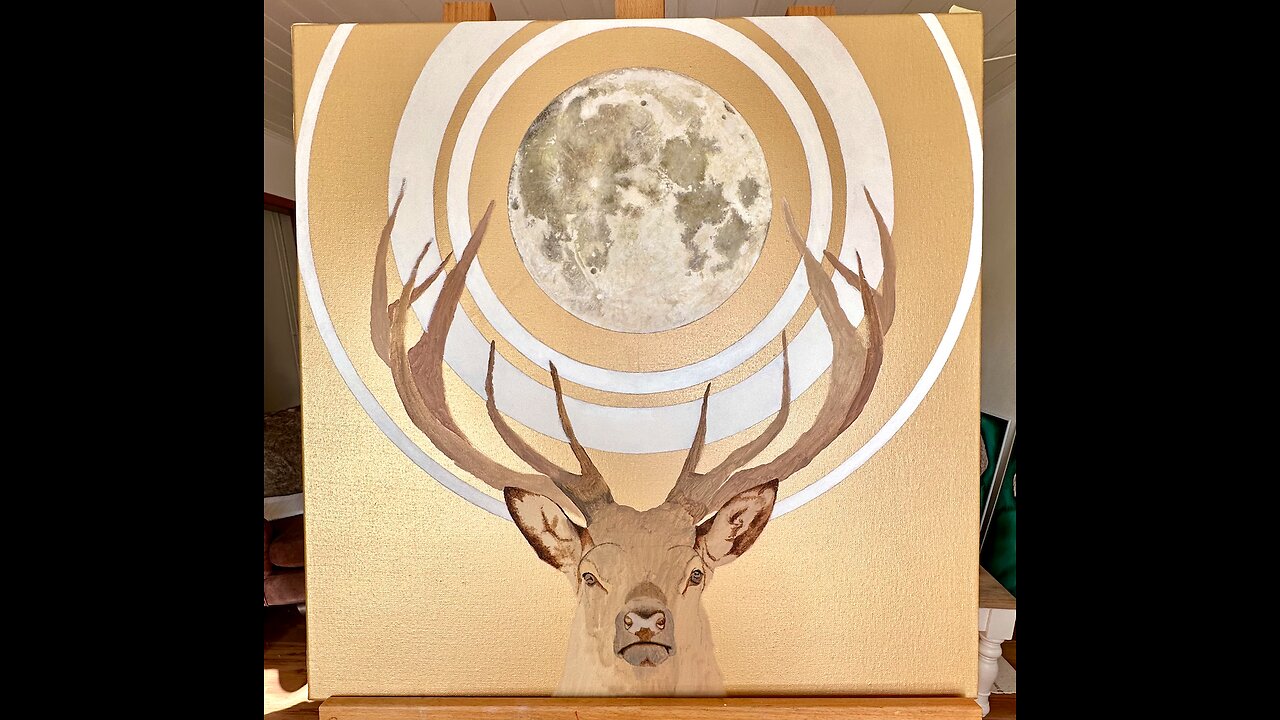 Mystic Stag & Moon Visionary Painting (in progress)