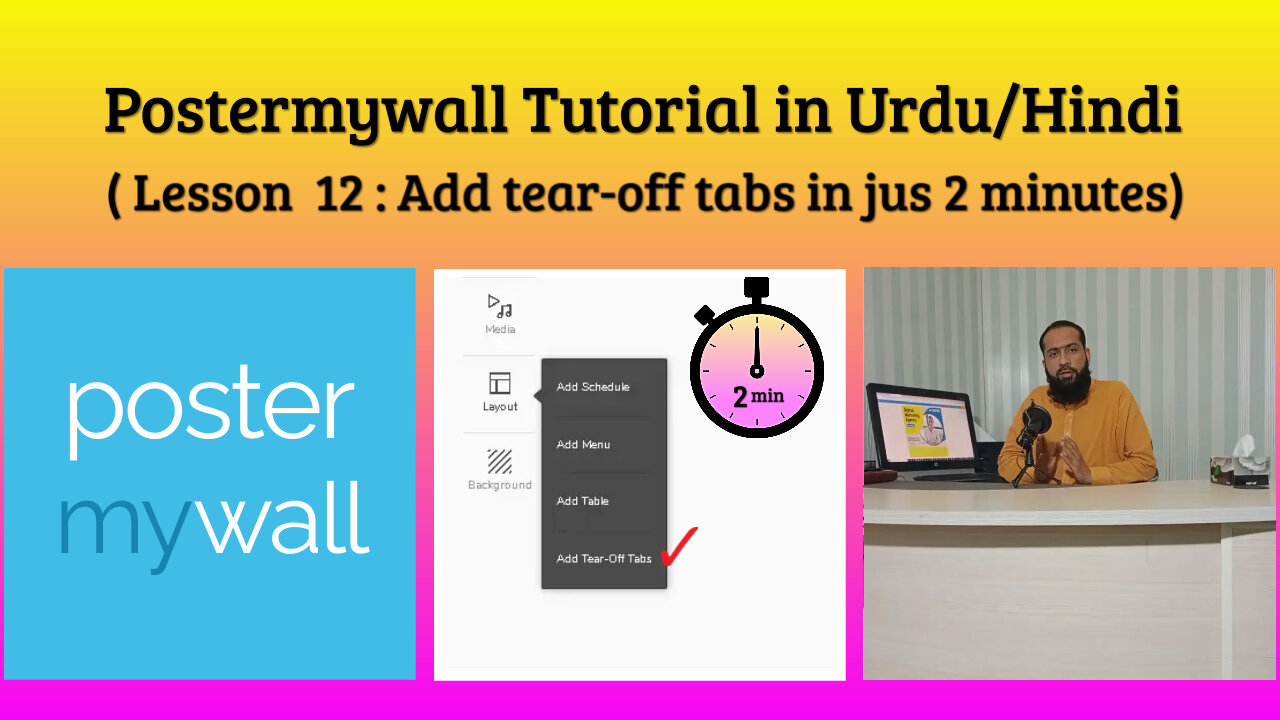 Lesson 12 : Add tear-off tabs in jus 2 minutes Postermywall Tutorial in Urdu/Hindi