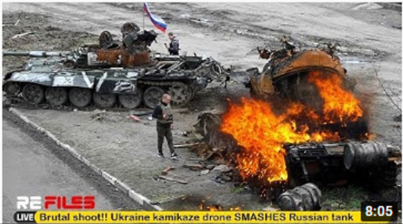 Brutal shoot (May 26,2022) Ukraine kamikaze drone SMASHES Russian tank turning into fireball at Kyiv