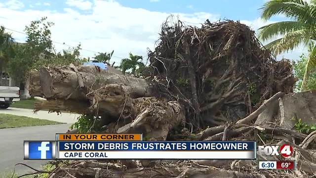 Ten foot wall of Irma debris in Cape Coral covers woman's lawn