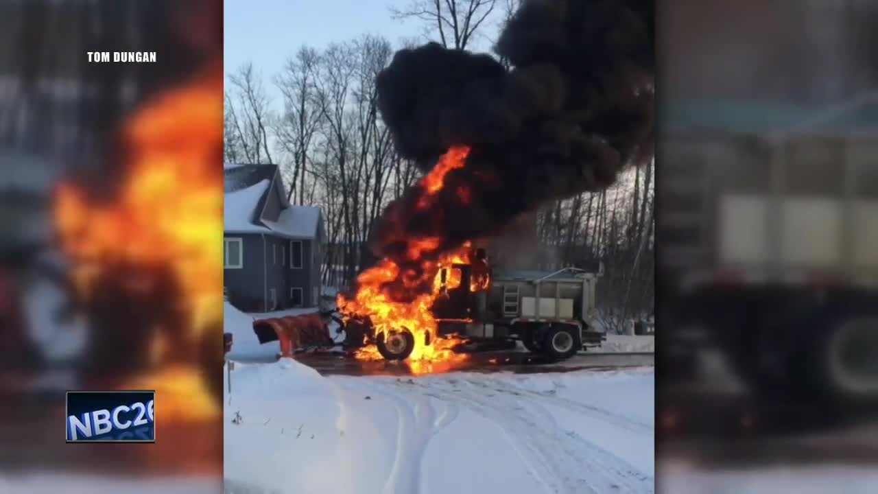 Snow plow in fire in Neenah