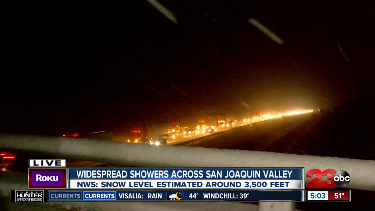 Widespread showers across San Joaquin Valley: Snow level estimated around 3500 feet