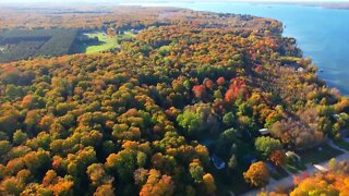 Aerial Drone footage of the Autumn colors in Curtis, Michigan 2021