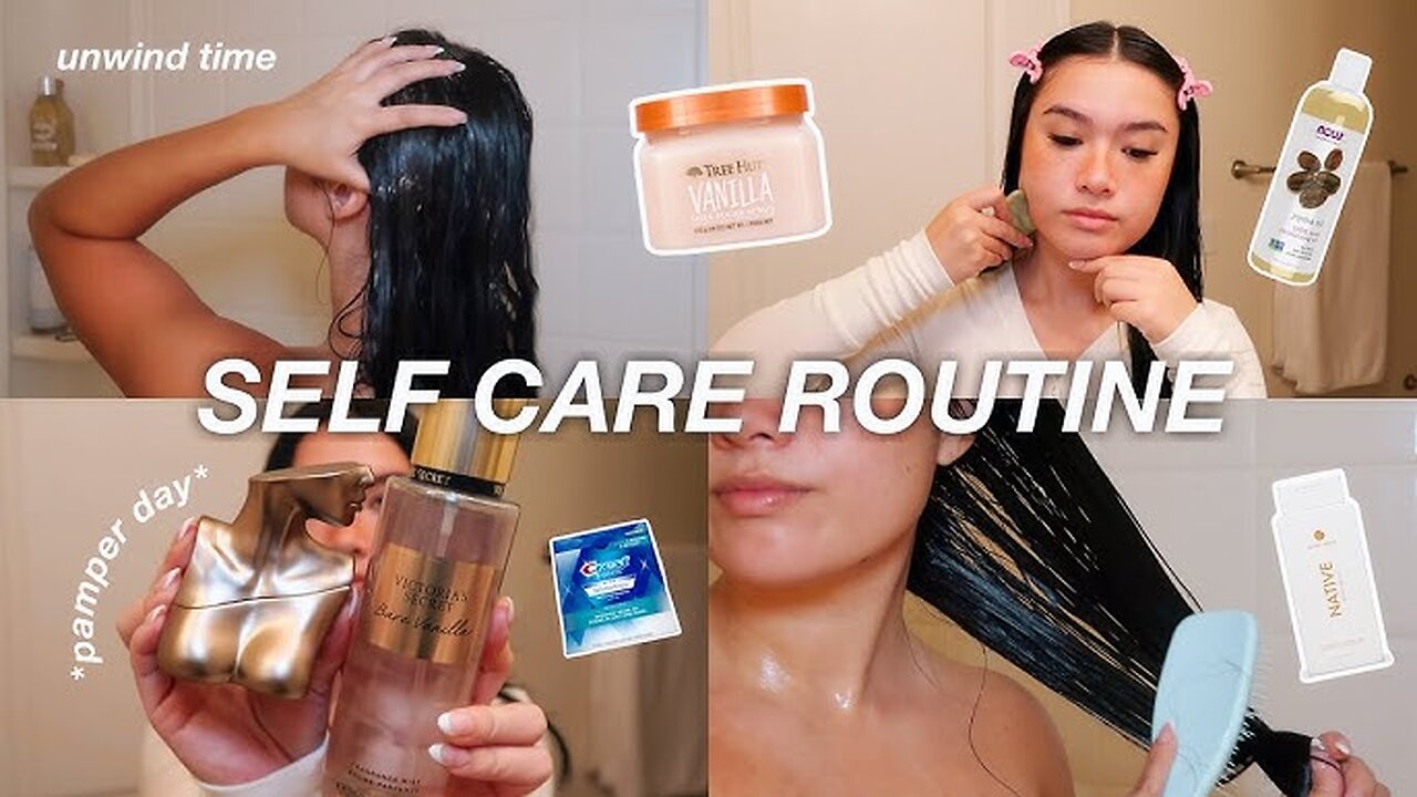 RELAXING SELF CARE DAY 🛁 pamper routine, everything shower, hair & skincare, more!