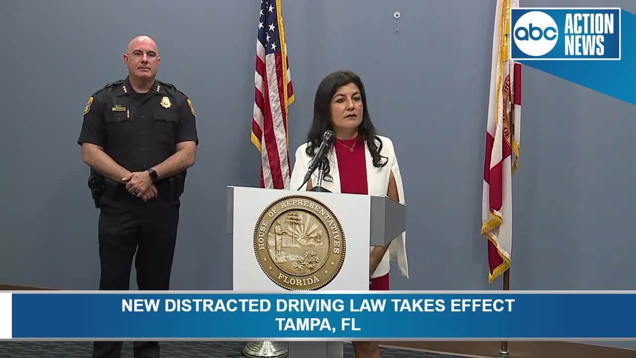 Tampa Police Chief Brian Dugan, Jackie Toledo discuss Florida's new law aimed at curbing distracted driving | Press Conference