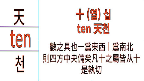 북미캐나다주 홍무정운 한자 十 (열) 십, ten 天천 최초공개!!!