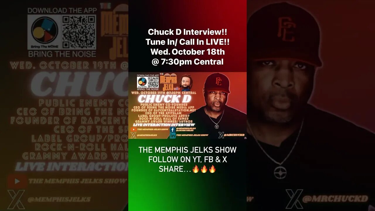 Chuck D Interview Oct. 18th, 2023. Live On #thememphisjelksshow