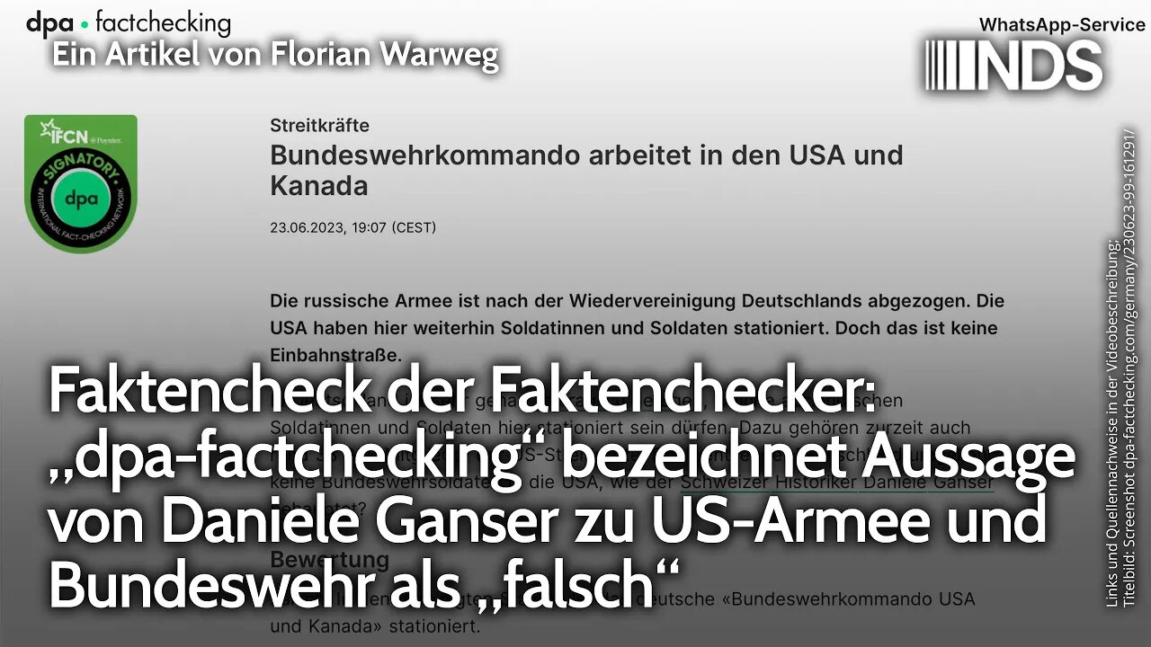 dpa-factchecking bezeichnet Aussage von Daniele Ganser zu US-Armee und Bundeswehr als falsch | NDS