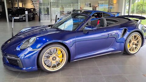 MORE Gentian Blue Porsche 992 Turbo S Convertible 911 Turbo S Exclusive Design Colour Aurum [4k 60p]