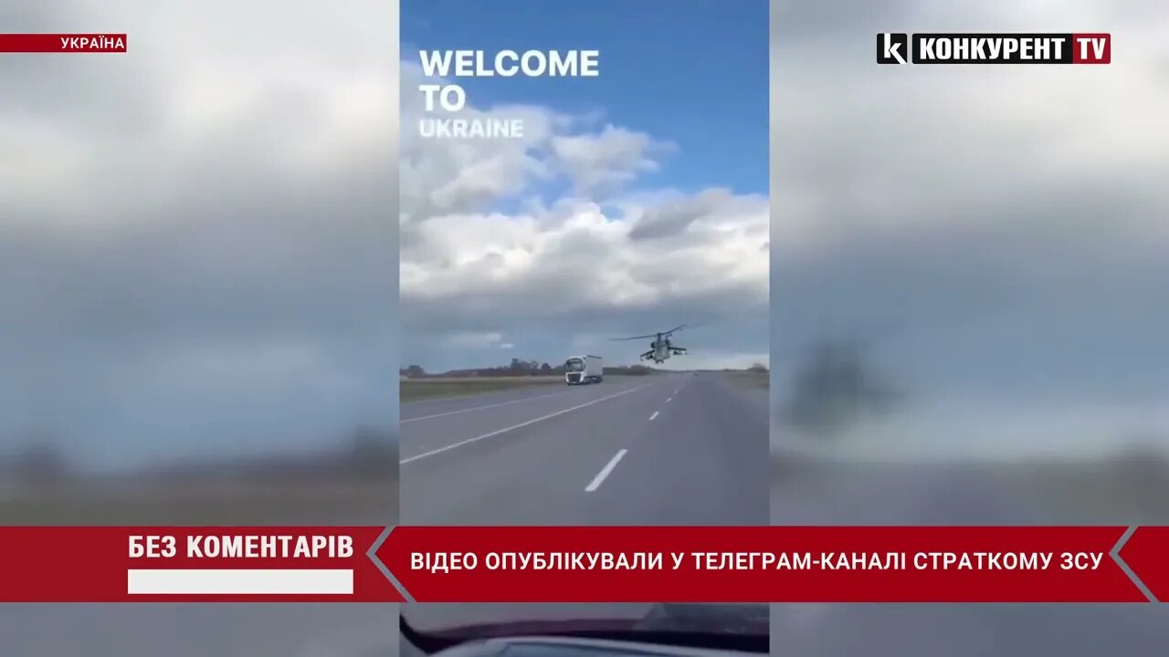 Ukraine helicopter almost hits and kills drivers on the road #morewarcrimes