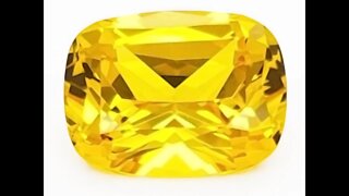 Chatham Antique Cushion Cut Yellow Sapphire: Lab-grown cushion cut yellow sapphire, medium tone