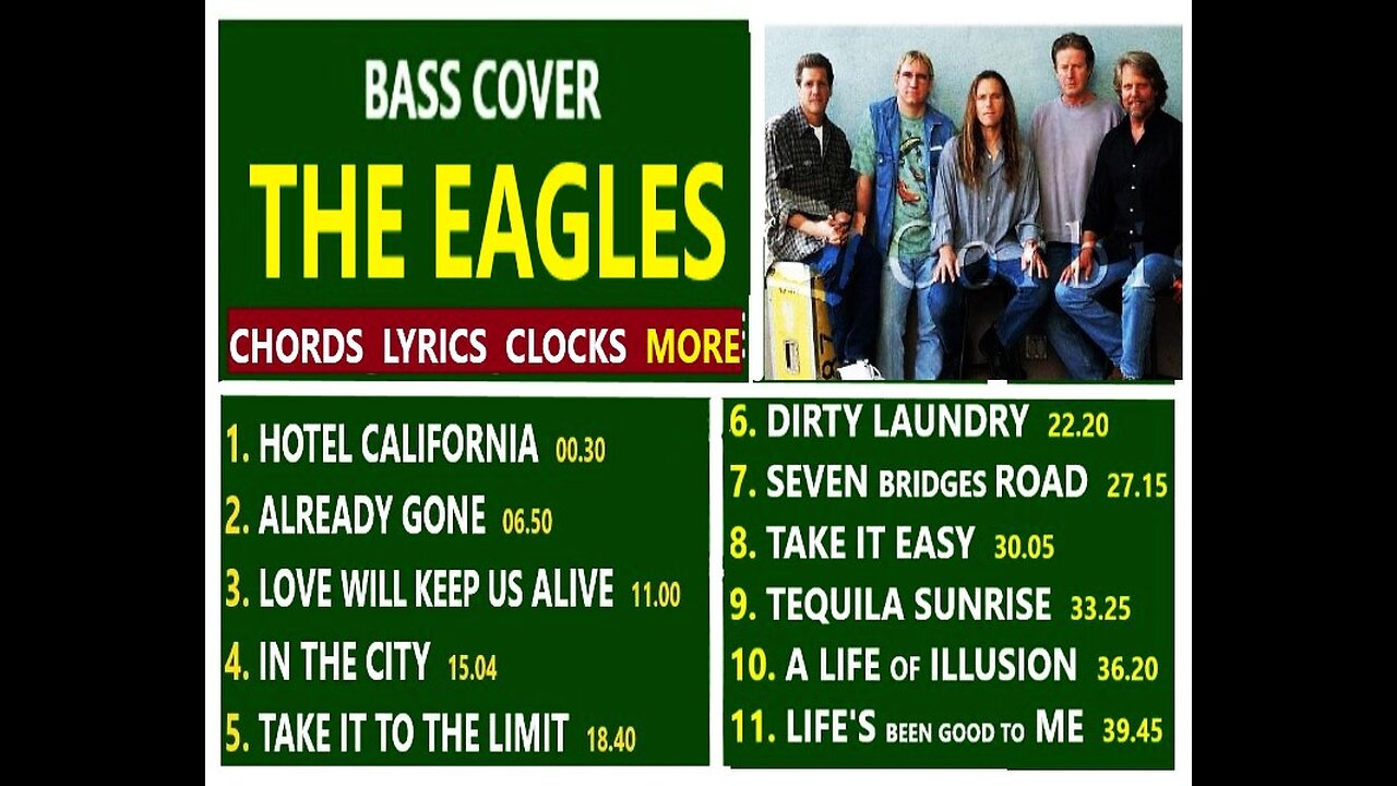 Bass covers EAGLES __ Chords Lyrics Clips MORE