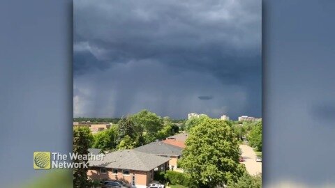 Watching the storm approach under sunny skies