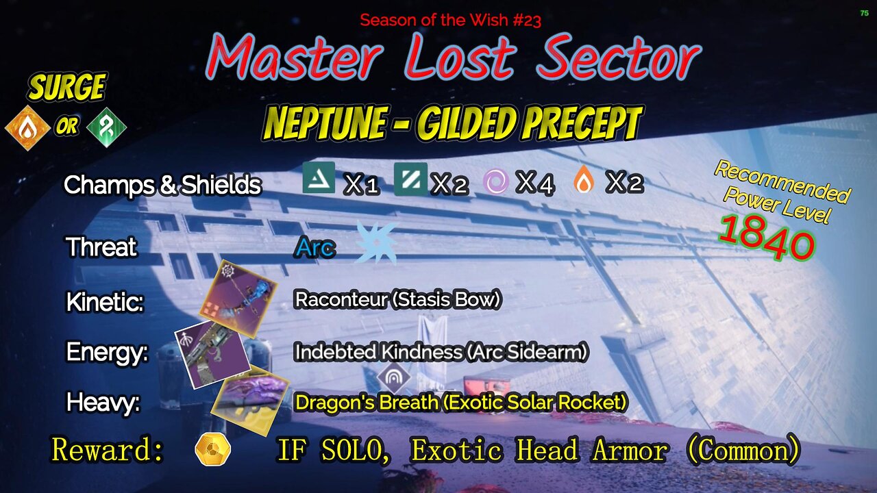 Destiny 2 Master Lost Sector: Neptune - Gilded Precept on my Arc Hunter 5-18-24