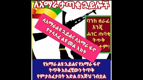 የአማራ ልዩ ሃይል አና የአማራ ፋኖ አናንተን ትጥቅ ለማስፈታት የወሰነውን ጸረ አማራን ሃይል ትጥቅ የምታስፈቱበትን አድል አግኝታችሃልና በጋራ ተሰለፉ!!!