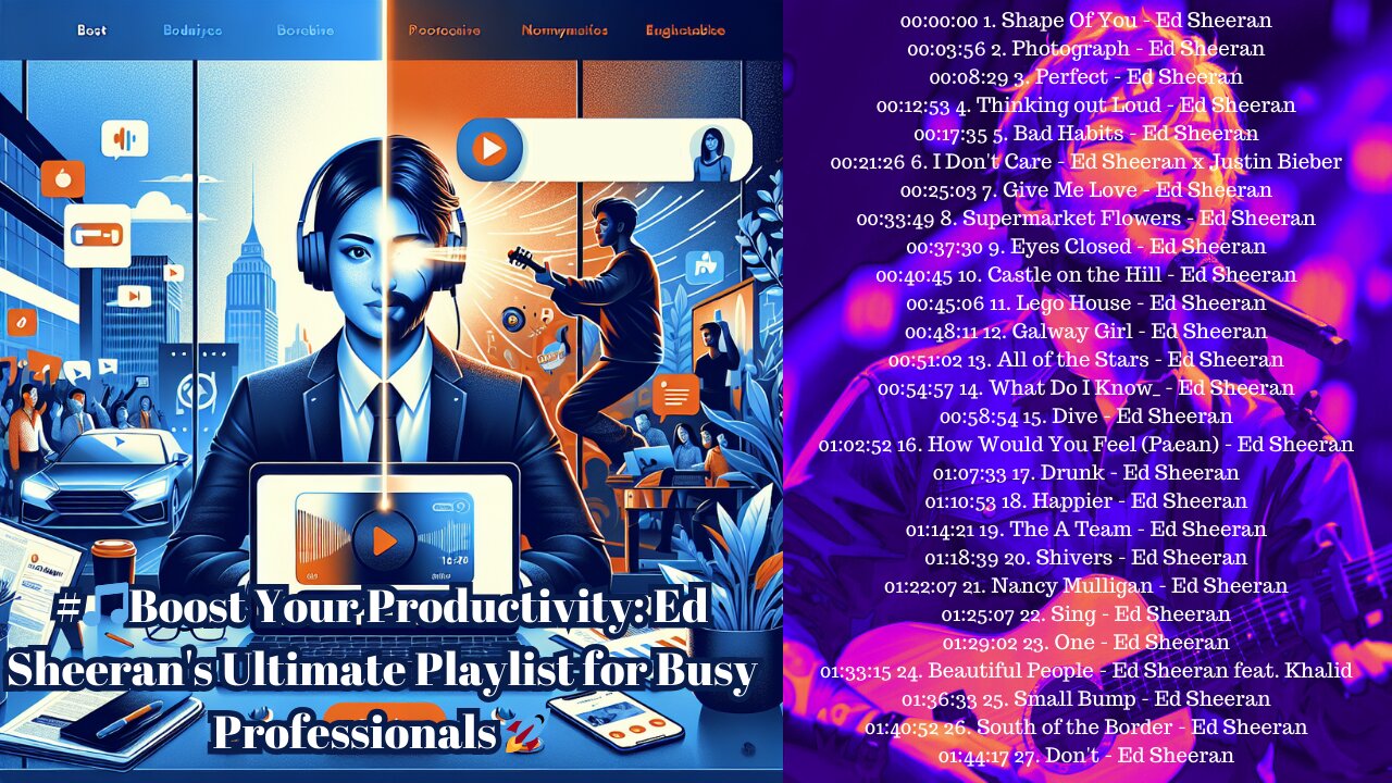 #🎵Boost Your Productivity: Ed Sheeran's Ultimate Playlist for Busy Professionals 🚀