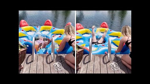 Epic fails: Woman falls right through pool float hole