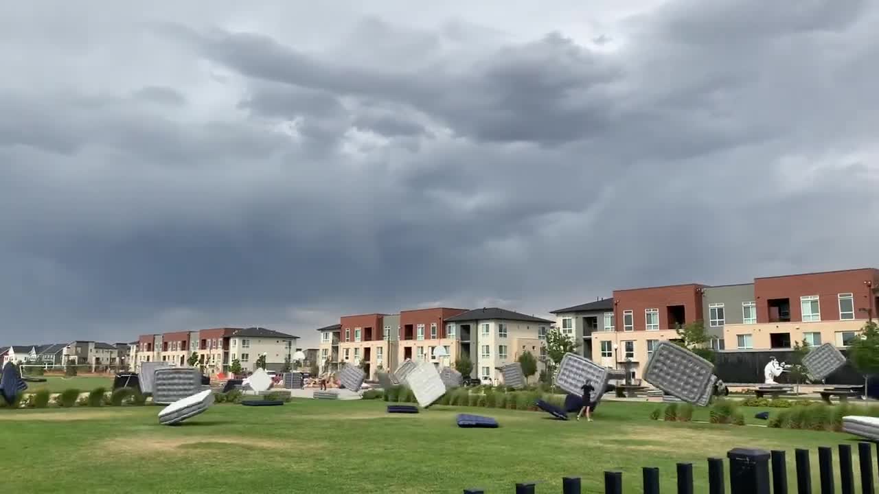 Insane Footage Shows Mattresses Getting Swept Away By Heavy Winds