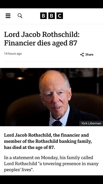 Lord Jacob Rothschild, Financier and Member of the Rothschild Banking Family Died