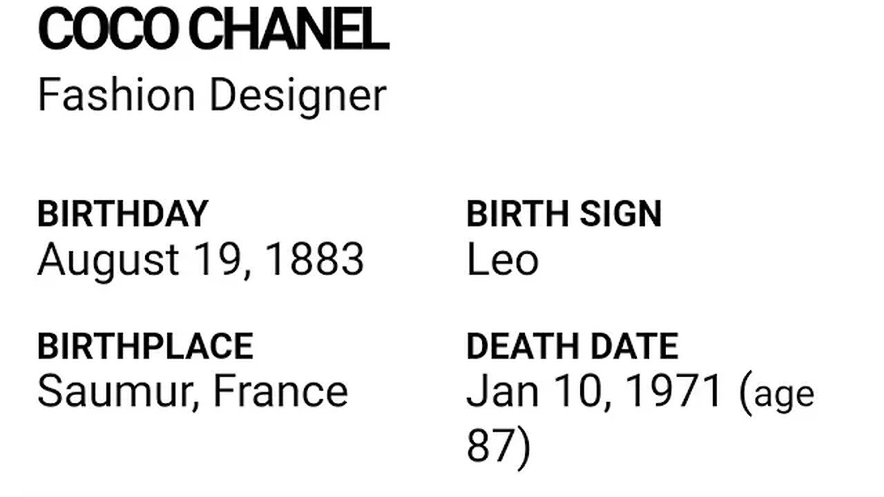HAPPY BIRTHDAY COCO CHANEL Fashion Designer