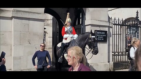 The kings guard stops ✋️ tourist from walking in to the Horse box #horseguardsparade