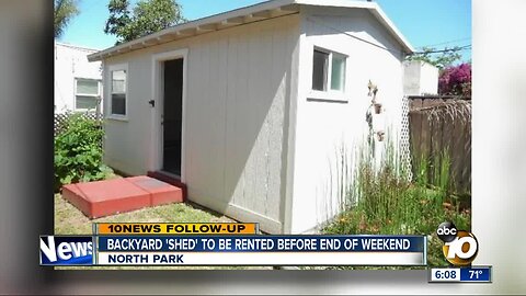 North Park backyard 'shed' to be rented by next week