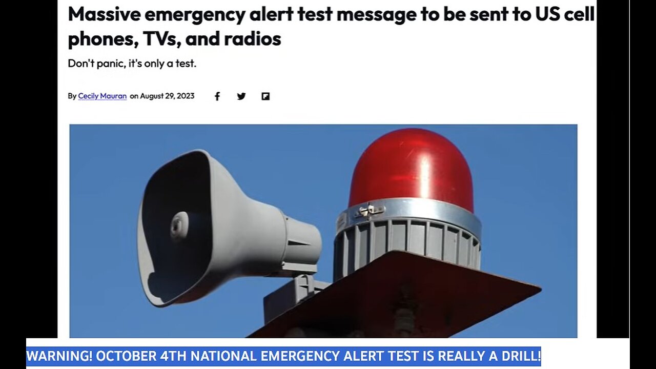 WARNING! OCTOBER 4TH NATIONAL EMERGENCY ALERT TEST IS REALLY A DRILL!