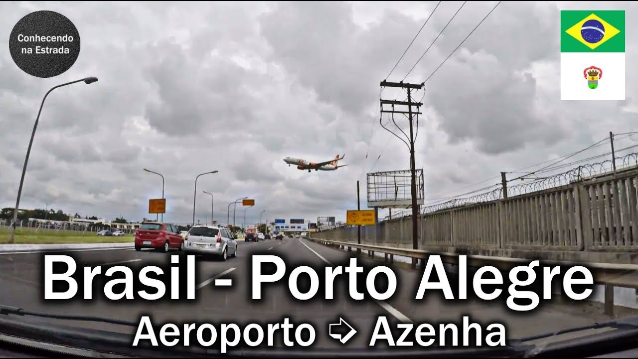 🚗 ☁️ Dirigindo por Porto Alegre, Aeroporto ➡️ bairro Azenha (bônus 737 aterrisando).