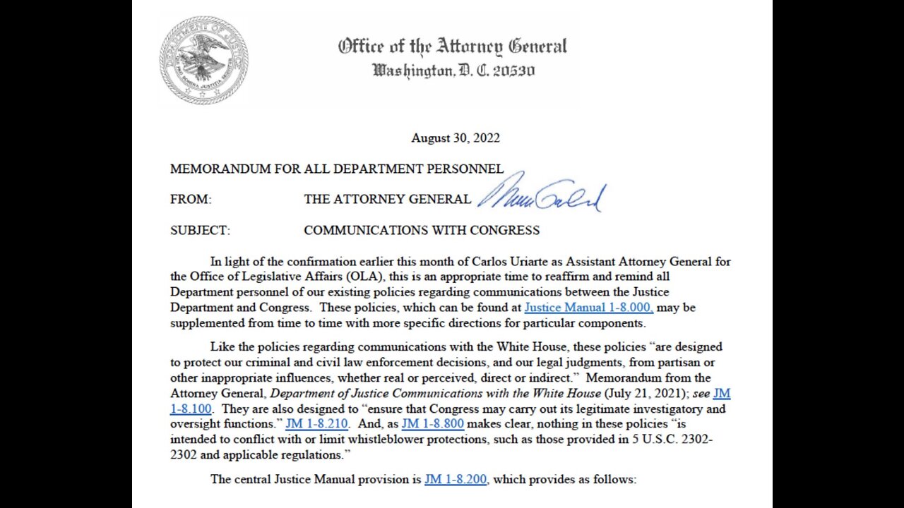 Garland "Reminds" DOJ Employees About Policies On Speaking To Congress Amid Whistelblower Uptick