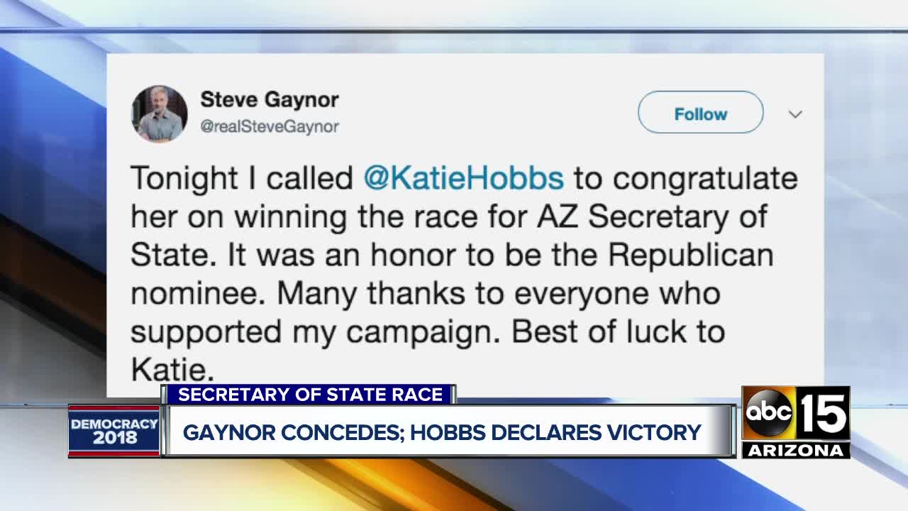 Steve Gaynor concedes, Katie Hobbs declares victory in Secretary of State race