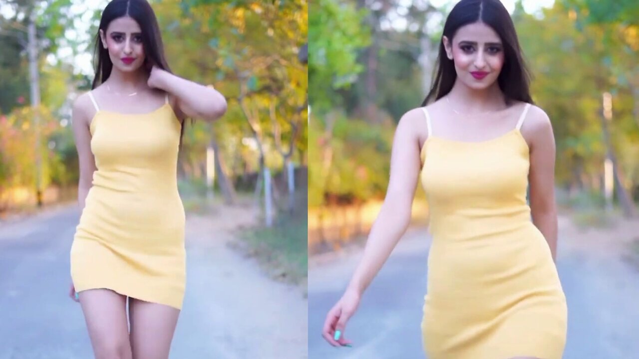 Beauty girl short dress walking in road #beautygirl #cutegirl #hotgirl #shorts