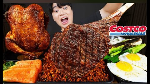 영어 ASMR MUKBANG | Fried Chicken, steak, black bean noodles, kimchi Korean Food recipe ! eating