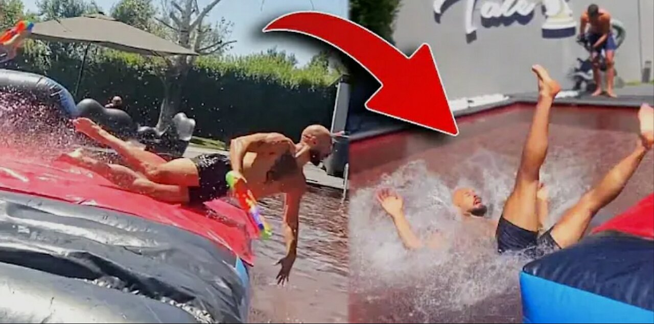 Andrew tate throws water slide party during house arrest 👑👑👑