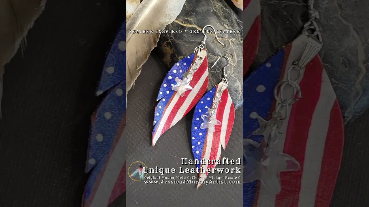 STARRY AMERICANA, 3 inch, leather feather earrings