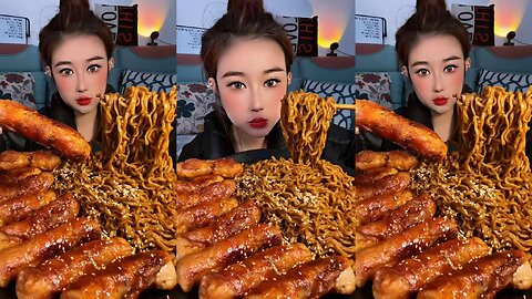 ASMR MUKBANG, Eating Stir Fried Chicken Sausage, Turkey Fire Noodles, Mukbang Eating Food ASMR