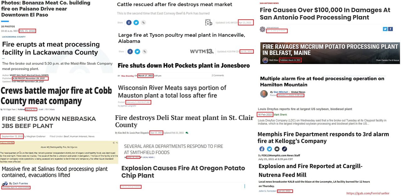 Several food processing plants across the U.S. mysteriously go up in flames