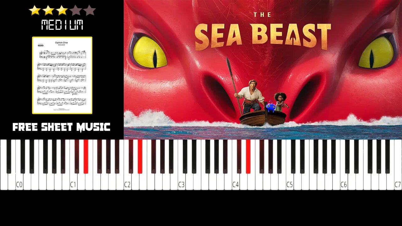 Captain Crow (The Sea Beast Movie Soundtrack) - (MEDIUM) Piano Tutorial