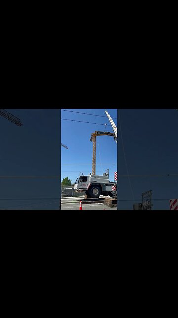 Crane erection at E Broadway and Renfrew St