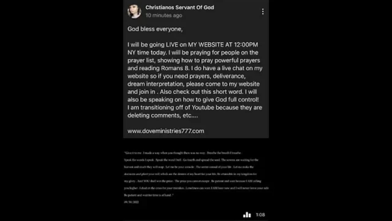 Prayers for people LIVE on my website www.doveministries777.com 12pm NY time