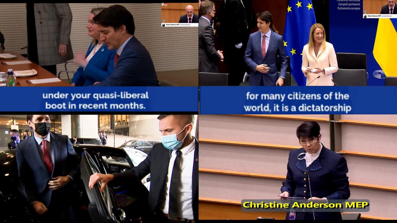 DICTATOR JUSTIN TRUDEAU GOES WALK ABOUT AT THE EU PARLIAMENT