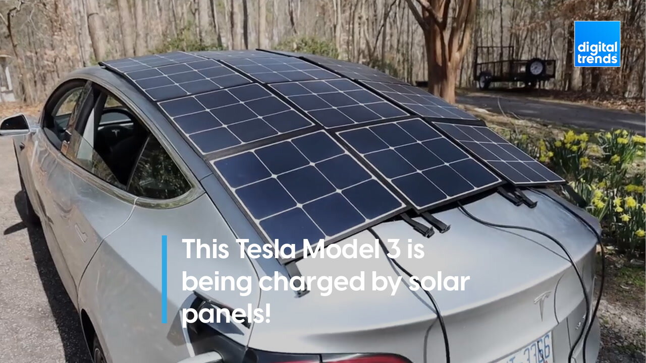 This Tesla Model 3 is being charged by solar panels