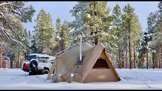 Off-Grid Tent w/ Wood Stove Camping in MASSIVE SNOWSTORM & FEET of snow! #NomadLife