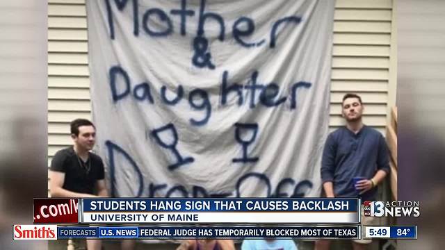 Mother and daughter drop-off banner at Maine school