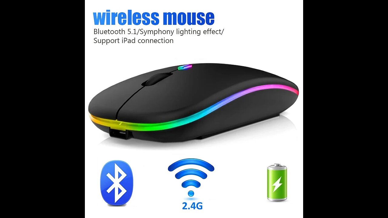 Wireless Mouse For Laptop PC Bluetooth RGB Rechargeable