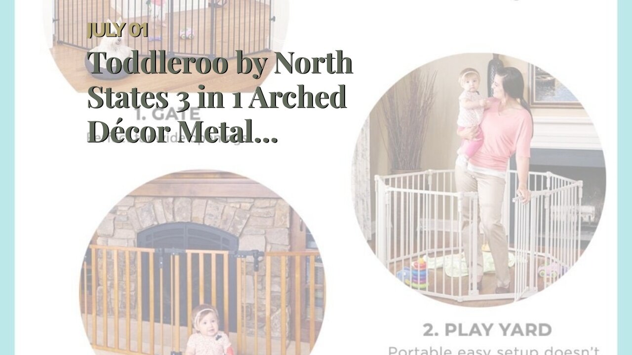 Toddleroo by North States 3 in 1 Arched Décor Metal Superyard: 144" long extra wide baby gate,...