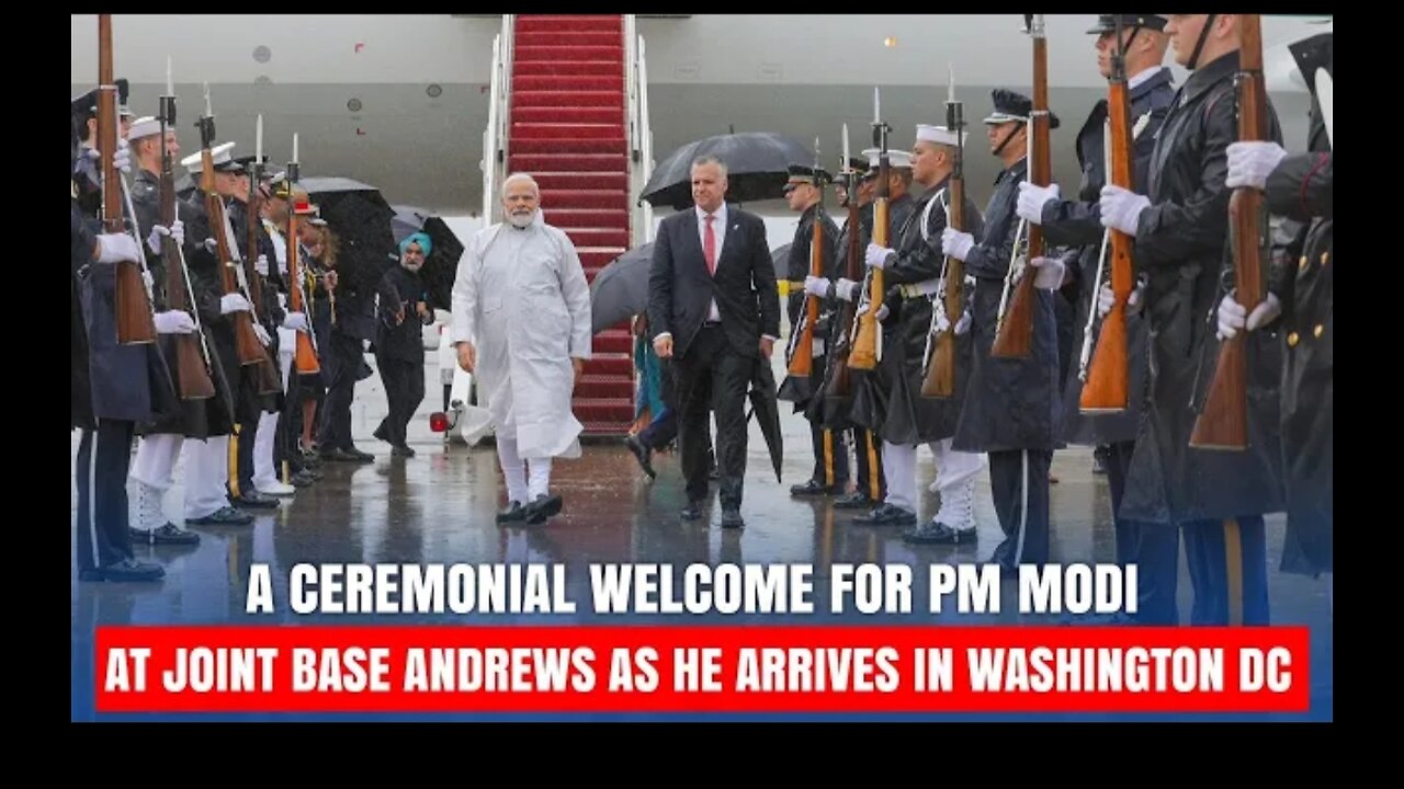 A ceremonial welcome for PM Modi at Joint Base Andrews as he arrives in Washington DC